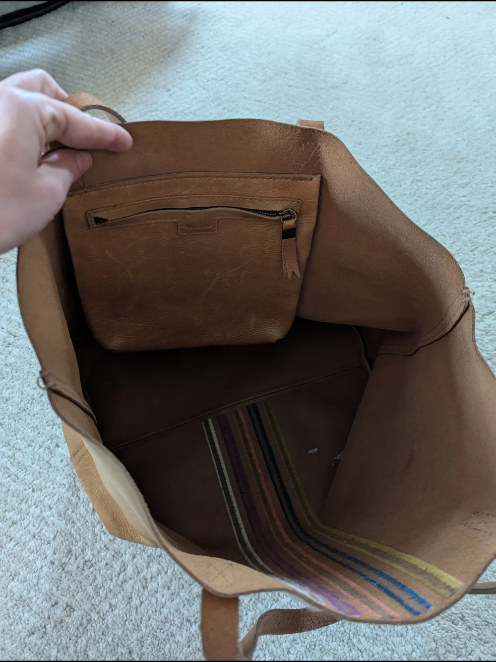 Madewell Leather Tote Bag with Multicolor Stripe - Picture 6 of 6